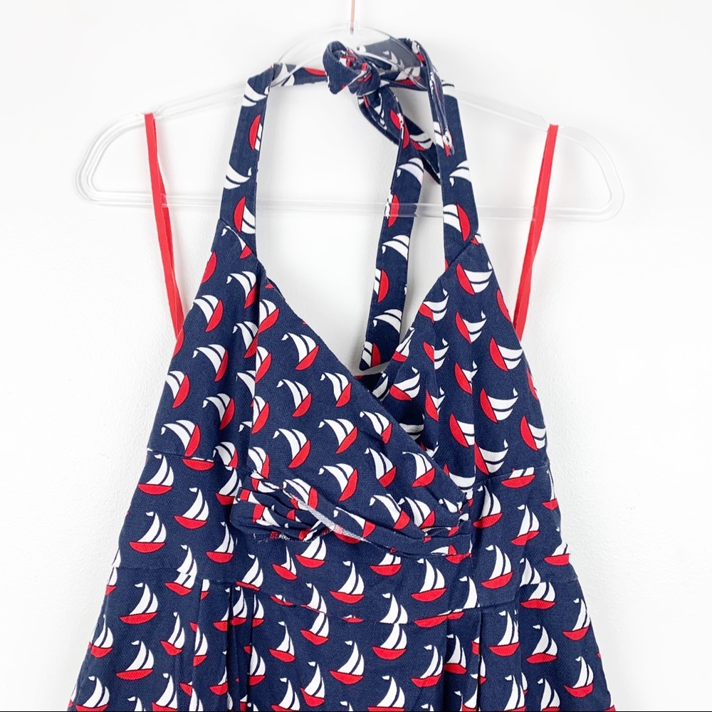 Anthropologie Nautical Sailboat Halter Dress in Navy, Red, White - Picture 5 of 10